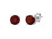 Silver with Rhodium Finish Post Earring with 7mm Garnet