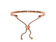 Stainless Steel Pk I Love Being Called Mom with 0.005ct. Adjustable Friendship Bracelet