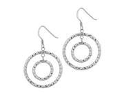 Silver with Rhodium Finish Textured Shiny Small Open Ring In Large Open Circle Dangle Earring