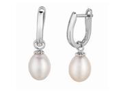 Silver with Rhodium Finish Shiny White Pearl Fancy Earring