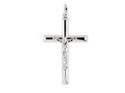 Silver with Rhodium Finish 25x42mm Shiny Cross Pendant with Figurine