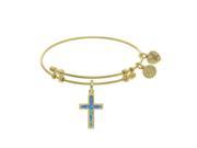 Brass with Yellow Cross Charm with Created Opal on Angelica Bangle