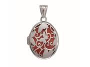 Silver with Rhodium Finish 20x25mm Oval Locket with Satin Flower