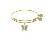 Brass with Yellow Butterfly Charm with Lite Blue Center White Cubic Zirconia on Yellow Bangle