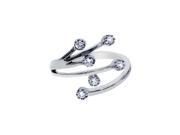 Silver with Rhodium Finish Shiny By Pass Like Toe Ring with 6 Cubic Zirconia