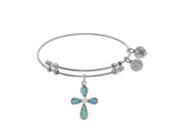 Brass with White Created Opal Cross Charm on White Bangle