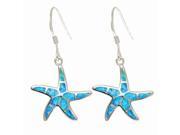 Silver with Rhodium Finish Shiny Textured Opal Star Fish Drop Earring