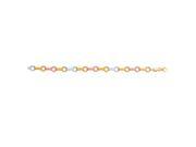 14k 7.25 Yellow White Rose Gold Textured Shiny Tri Color Bar Round Link Fancy Bracelet