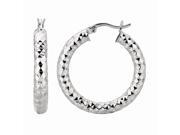 Silver with Rhodium Finish Shiny Diamond Cut 4.0x20mm Weaved Hoop Type Earring