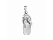 Silver with Rhodium Finish Shiny Flip Flop Pendant with White Cubic Zirconia