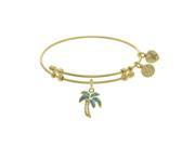 Brass with Yellow Created Opal Palm Tree Charm on Yellow Bangle