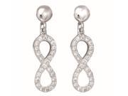 Silver with Rhodium Finish Shiny Figure 8 Post Earring with White Stone