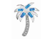 Silver with Rhodium Finish Shiny Created Opal Palm Tree Pendant with White Stone