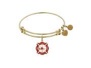 Non Antique Yellow Stipple Finish Brass with Red White Enamel Fire Fighter Angelica Bangle