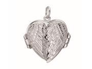 Silver with Rhodium Finish Shiny 22.8x27mm Heart Double Wing Locket Pendant