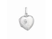 Silver with Rhodium Finish Shiny Engraved Flower on Puffed Heart Locket Pendant