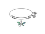 Brass with White Created Opal Dragonfly Charm on White Bangle