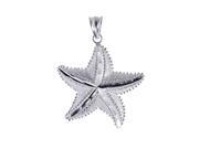 Silver with Rhodium Finish Shiny Textured Starfish Sea Life Pendant