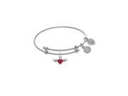 Brass with White Finish Red Heart Cubic Zirconia Angel Wings Charm on Bangle