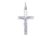 Silver with Rhodium Finish 21x36mm Shiny Cross Pendant with Figurine