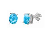 Silver with Rhodium Finish Post Earring with 5x7mm Blue Topaz