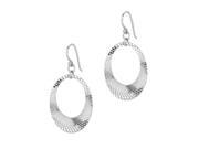 Silver with Rhodium Finish Textured Shiny Open Oval In Oval Type Drop Earring