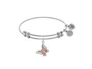 Brass with Pink White Finish Butterfly Charm on White Angelica Bangle