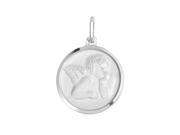 Silver with Rhodium Finish 19mm Shiny Textured Nickel Size Angel with Wing Pendant