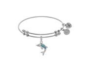 Brass with White Created Opal Single Dolphin Charm on White Bangle