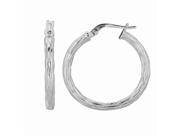 Silver with Rhodium Finish Shiny 3.0x22mm Twisted Hoop Earring Silver with Rhodium Finish Shiny 3.0x22mm Twisted Hoop Earring