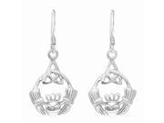 Silver with Rhodium Finish Shiny Claddagh Drop Earring