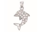 Silver with Rhodium Finish Shiny Small Dolphin Sea Life Pendant with White Cubic Zirconia