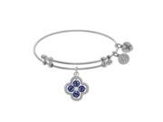 Brass with White Charm with Dark Blue Center White Cubic Zirconia on White Bangle