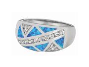Silver with Rhodium Finish 3.5 10mm Shiny Created Opal Graduated Size 6 Ring