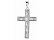 Silver with Rhodium Finish Shiny 20x30mm Cross Pendant with White Cubic Zirconia