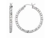 Silver with Rhodium Finish Shiny Diamond Cut 3.0x25mm Weaved Hoop Type Earring