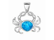 Silver with Rhodium Finish Shiny Created Opal Crab Pendant