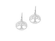 Silver with Rhodium Finish Shiny 19.3x30mm Oval Tree Of Life Stencil Design Drop Earring