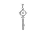 Silver with Rhodium Finish Shiny 38mm Fancy Key Pendant with White Cubic Zirconia
