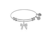 Brass with White Bow Charm with Cubic Zirconia on White Angelica Bangle
