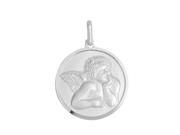 Silver with Rhodium Finish 21mm Shiny Textured Quarter Size Angel with Wing Pendant