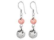 Silver with Rhodium Rose Finish Textured Diamond Cut 2 Ball 2 Tone Drop Earring