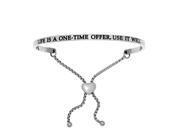 Stainless Steel Life Is A one Time Offer Use It Well with 0.005ct. Adjustable Friendship Bracelet