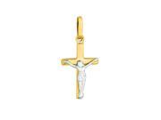 14k Yellow White Gold Shiny Small Cross Pendant with White Figurine