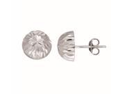 Silver with Rhodium Finish 10mm Textured Diamond Cut Shiny Stud Earring