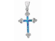 Silver with Rhodium Finish Diamond Cut 15x20mm Fancy Cross Pendant with Created Opal