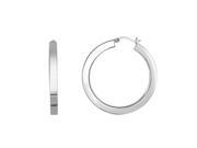 Silver with Rhodium Finish 4.2x30mm High Polished Square Tube Round Hoop Earring