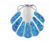 Silver with Rhodium Finish Shiny Created Opal Sea Shell Pendant