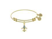Brass with Yellow Fleur De Lis Charm with Created Opal on Yellow Bangle