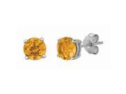 Silver with Rhodium Finish Post Earring with 5mm Citrine